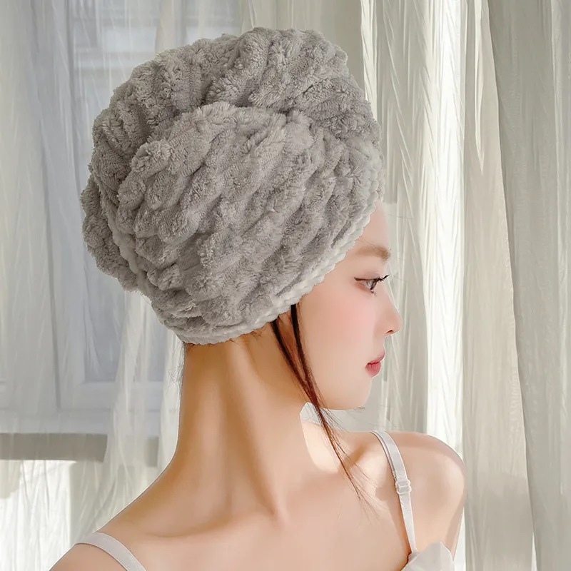 Cloud Pattern Double-Layer Dual-Color Coral Fleece Hair Drying Wrap for Women – Super Absorbent Quick-Dry Bath Turban, Extra Thick Towel Cap for Shower, Soft Fluffy Head Wrap for Daily Use
